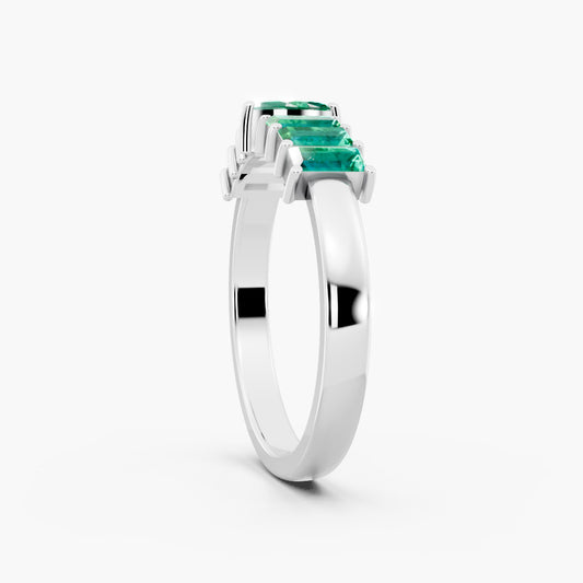 Marquise & Baguette Emerald Natural Gemstone 925 Sterling Silver Ring