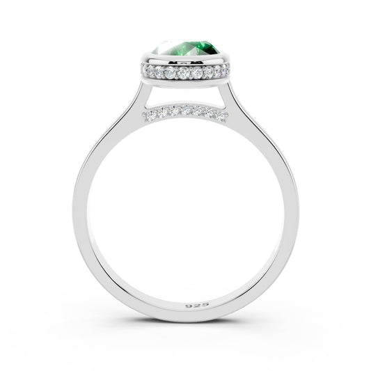 Oval Emerald Solitaire 925 Sterling Silver Ring