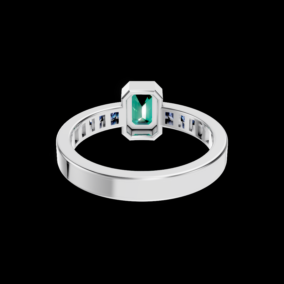 Emerald with Blue topaz Natural Gemstone 925 Sterling Silver Ring