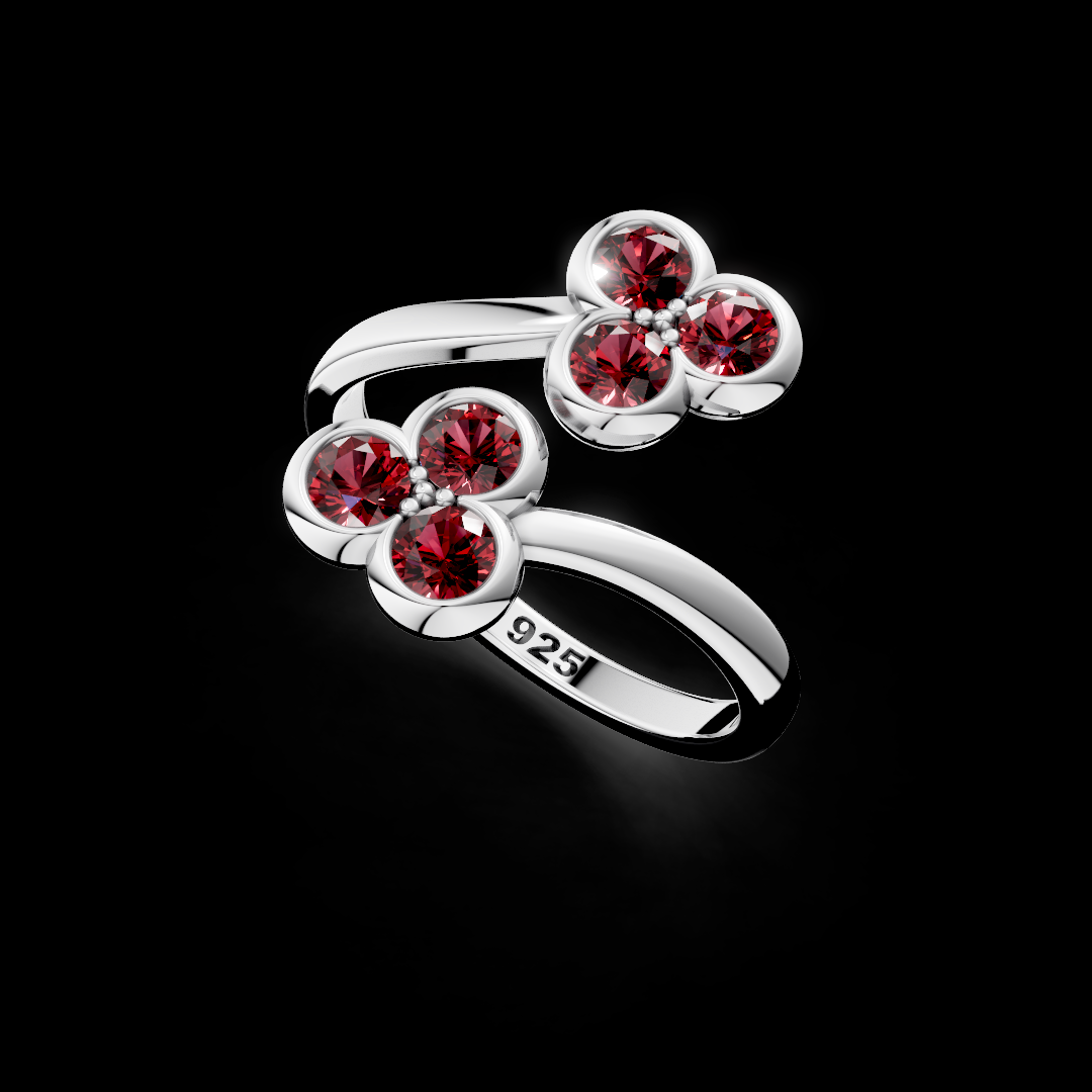 Red Garnet Natural Gemstone With 925 Sterling Silver Ring