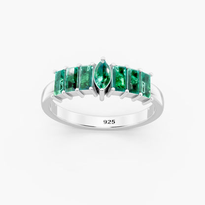 Marquise & Baguette Emerald Natural Gemstone 925 Sterling Silver Ring