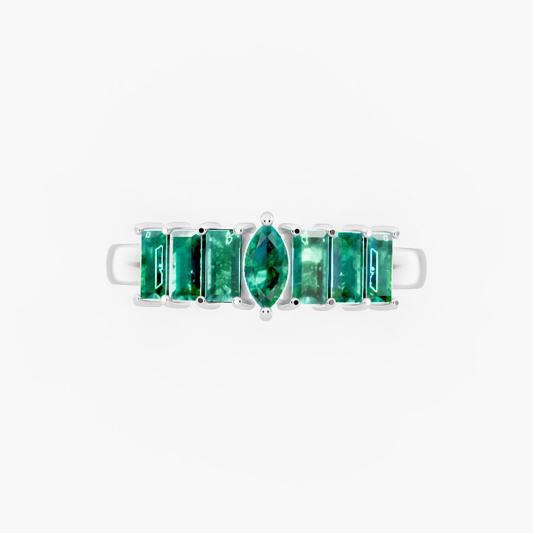 Marquise & Baguette Emerald Natural Gemstone 925 Sterling Silver Ring