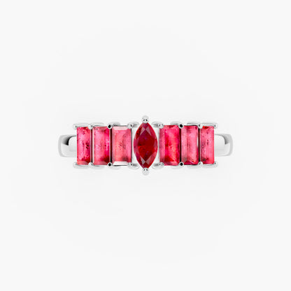Marquise & Baguette Pink Tourmaline 925 Sterling Silver Ring