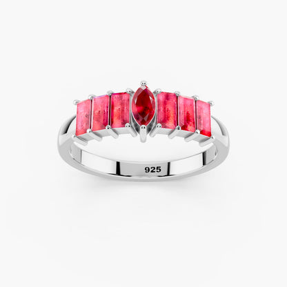 Marquise & Baguette Pink Tourmaline 925 Sterling Silver Ring