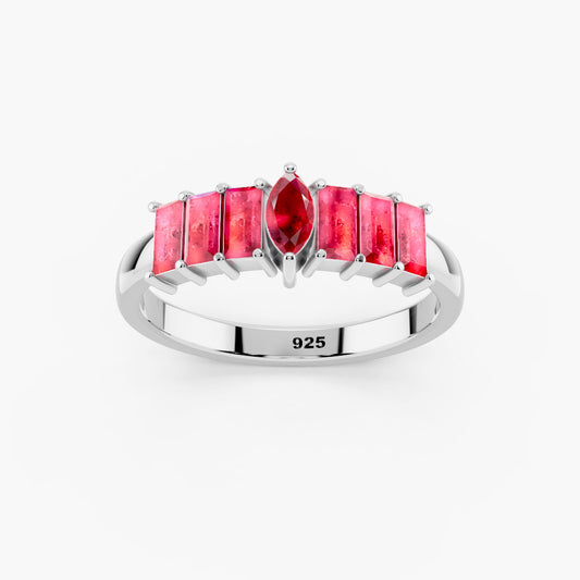 Marquise & Baguette Pink Tourmaline 925 Sterling Silver Ring