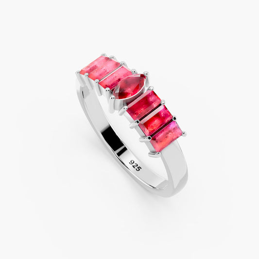 Marquise & Baguette Pink Tourmaline 925 Sterling Silver Ring