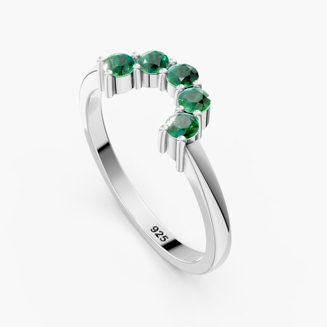 Emerald Curved Harmony 925 Sterling Silver Ring