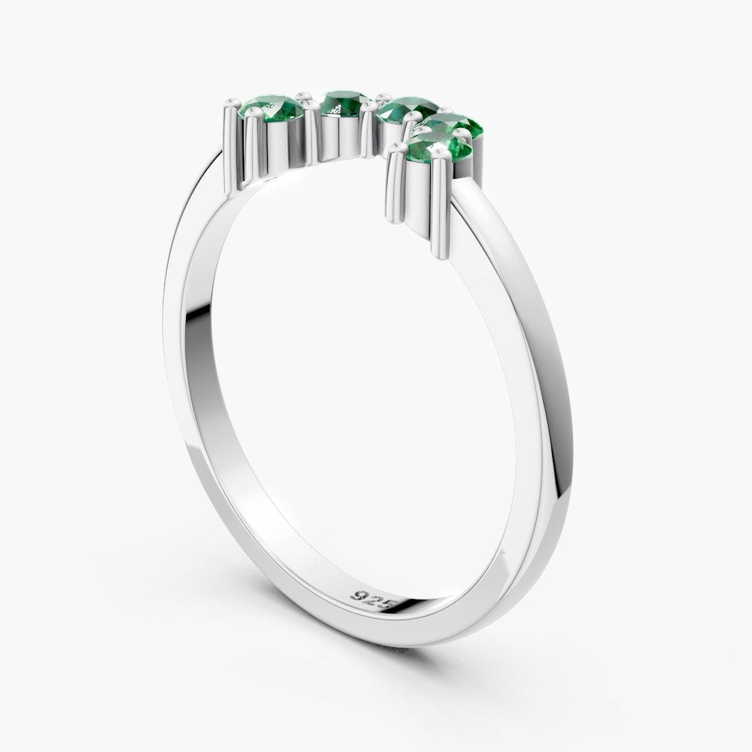Emerald Curved Harmony 925 Sterling Silver Ring