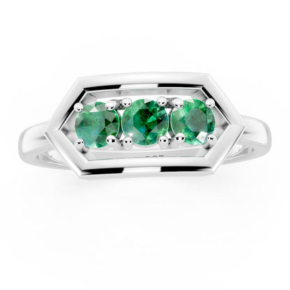 Geometric Emerald Trio 925 Sterling Silver Ring