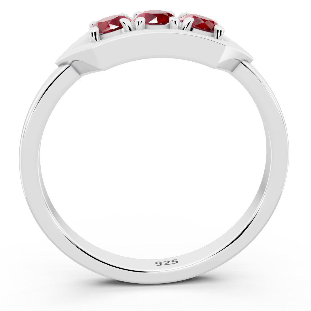Geometric Ruby Trio 925 Sterling Silver Ring