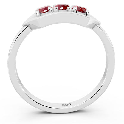 Geometric Ruby Trio 925 Sterling Silver Ring
