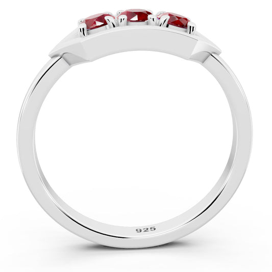 Geometric Ruby Trio 925 Sterling Silver Ring