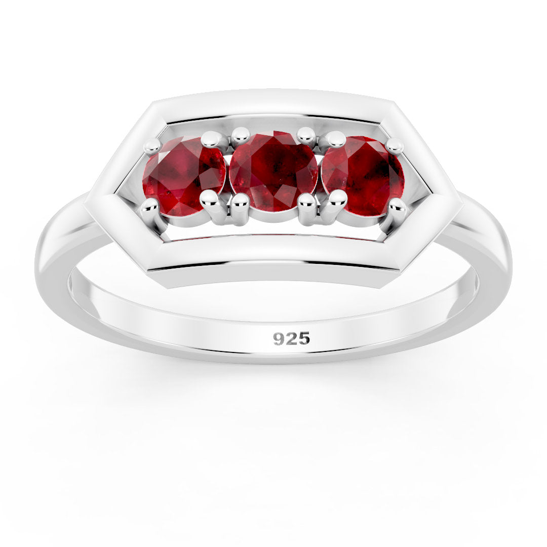 Geometric Ruby Trio 925 Sterling Silver Ring