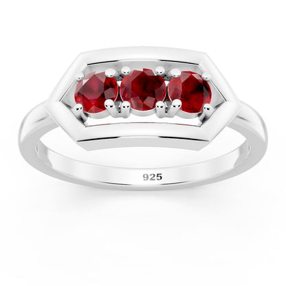 Geometric Ruby Trio 925 Sterling Silver Ring