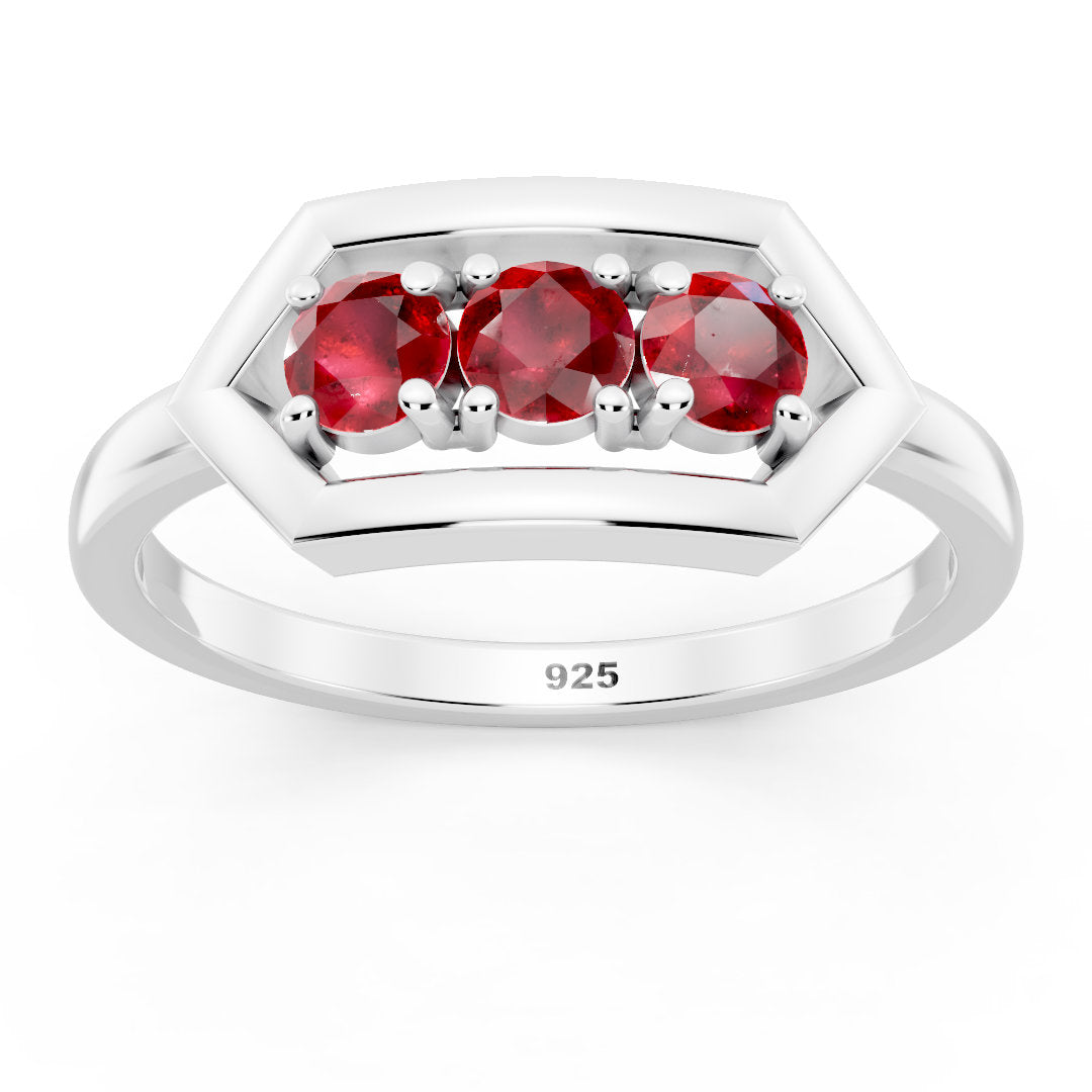Geometric Ruby Trio 925 Sterling Silver Ring