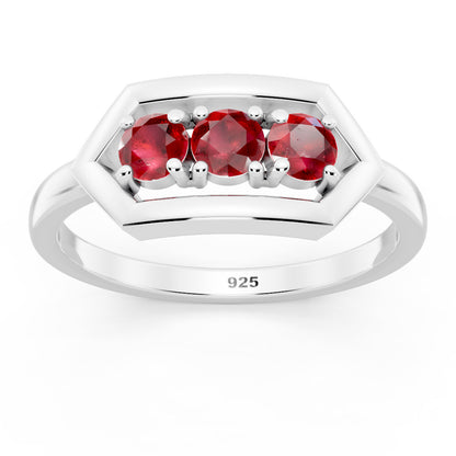 Geometric Ruby Trio 925 Sterling Silver Ring
