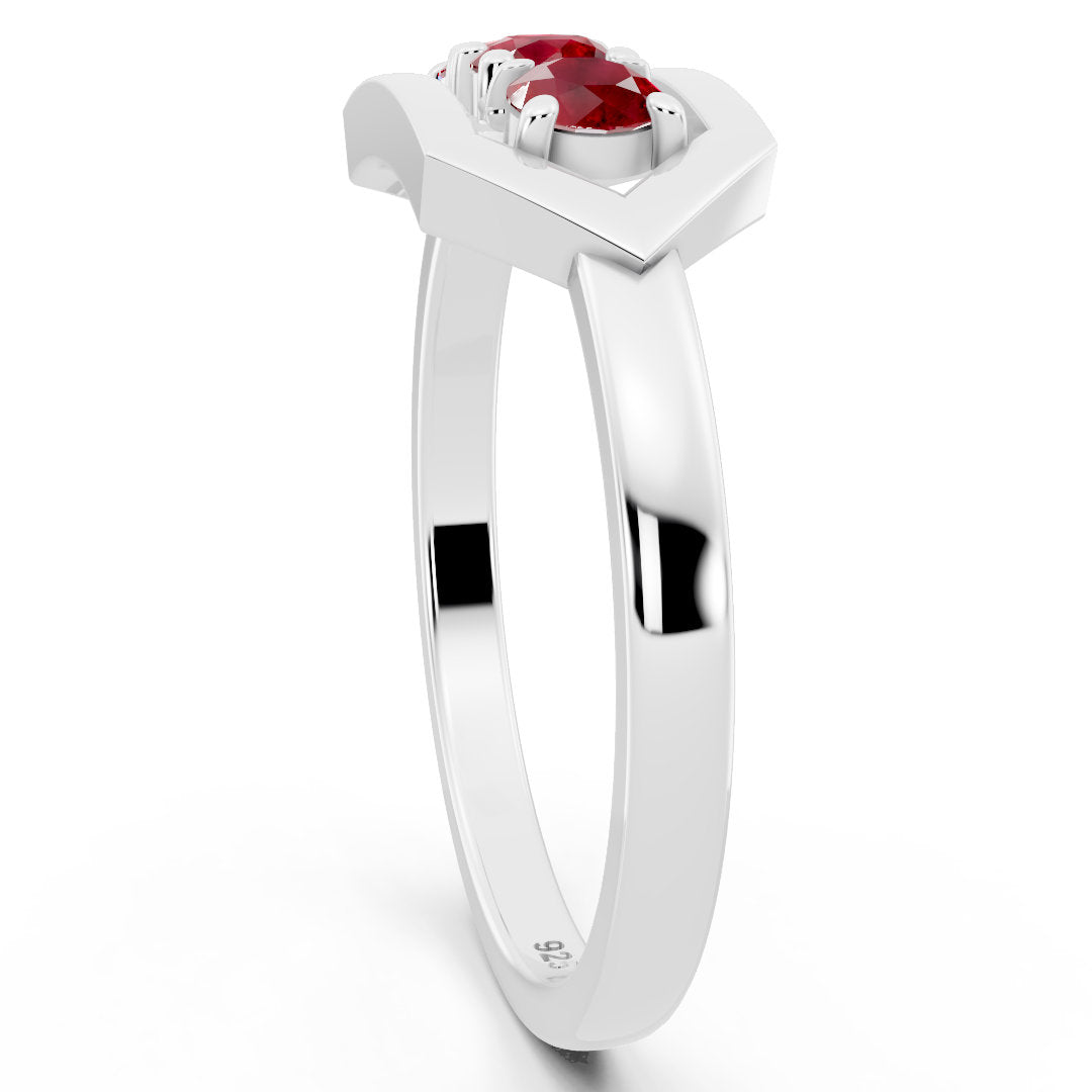 Geometric Ruby Trio 925 Sterling Silver Ring