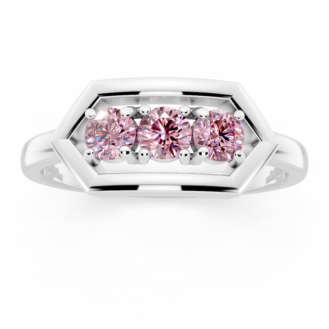 Geometric Pink Radiance 925 Sterling Silver Ring