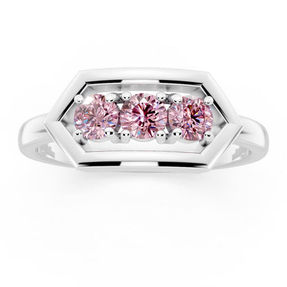 Geometric Pink Radiance 925 Sterling Silver Ring
