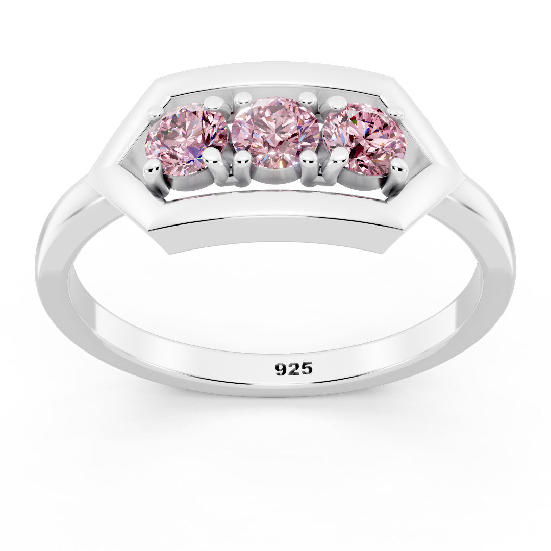 Geometric Pink Radiance 925 Sterling Silver Ring