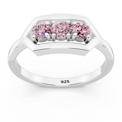 Geometric Pink Radiance 925 Sterling Silver Ring