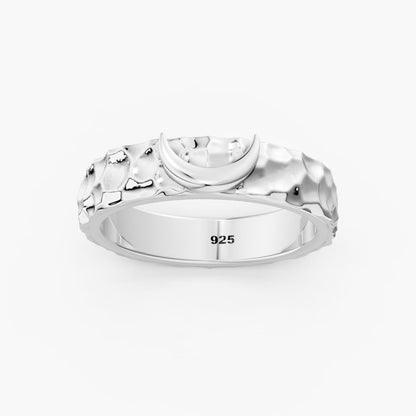 Hammered Crescent Moon 925 Sterling Silver Ring