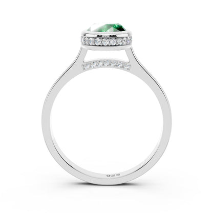 Oval Emerald Solitaire 925 Sterling Silver Ring