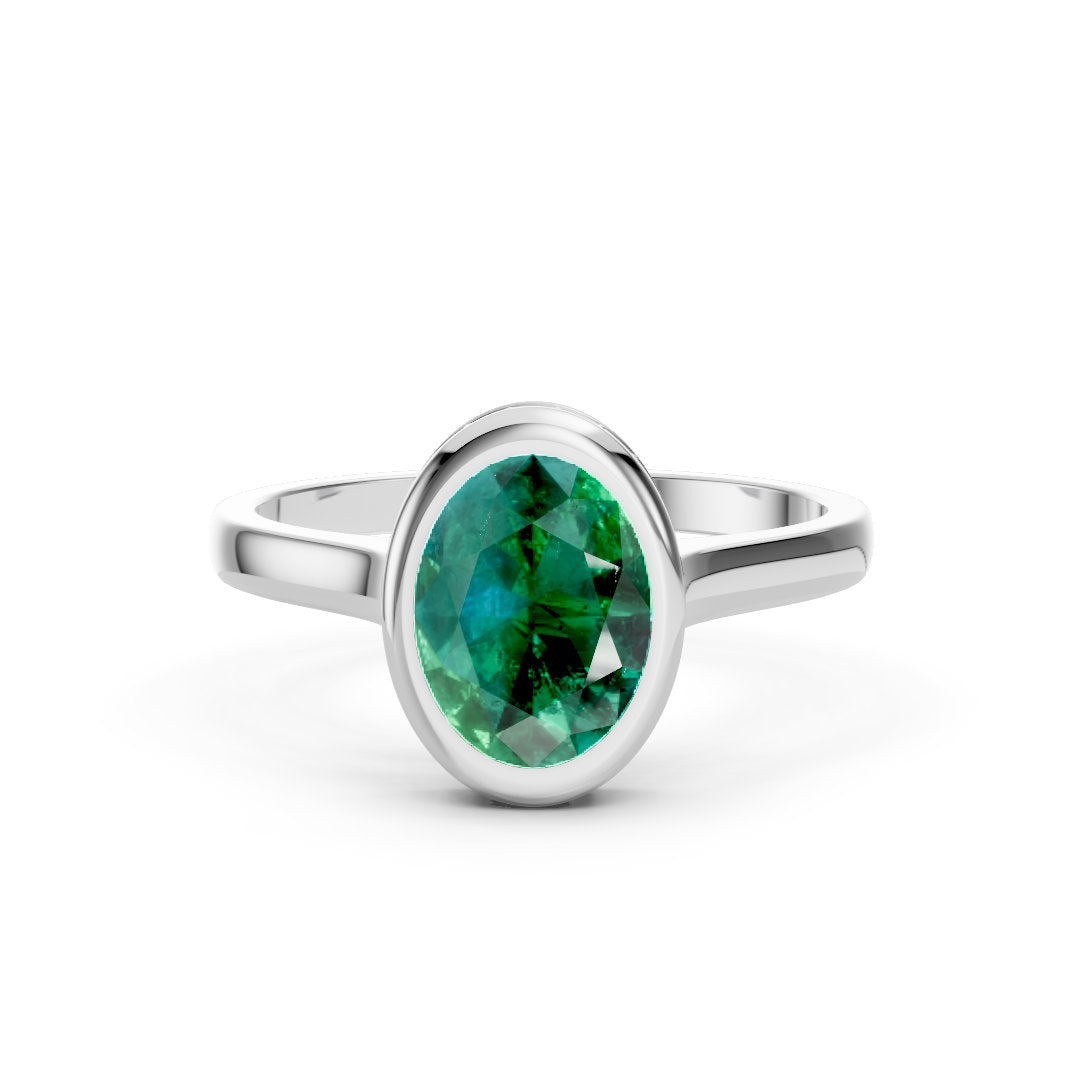 Oval Emerald Solitaire 925 Sterling Silver Ring