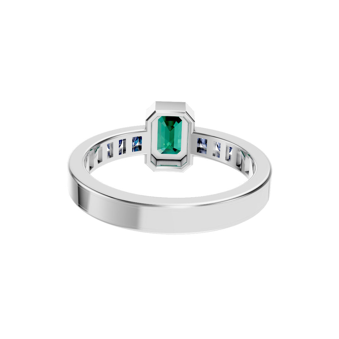 Emerald with Blue Topaz Natural Gemstone 925 Sterling Silver Ring