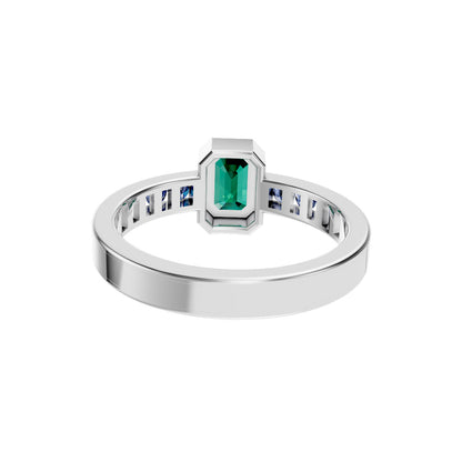 Emerald with Blue Topaz Natural Gemstone 925 Sterling Silver Ring
