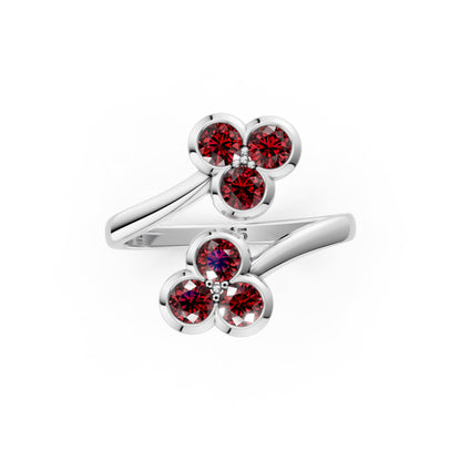 Ruby Floral Bypass 925 Sterling Silver Ring