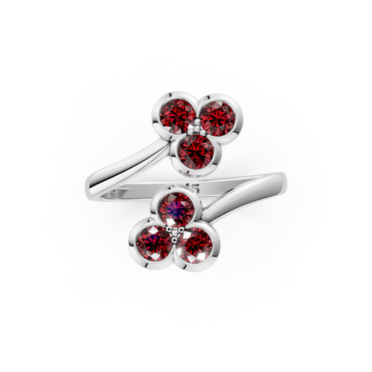 Ruby Floral Bypass 925 Sterling Silver Ring