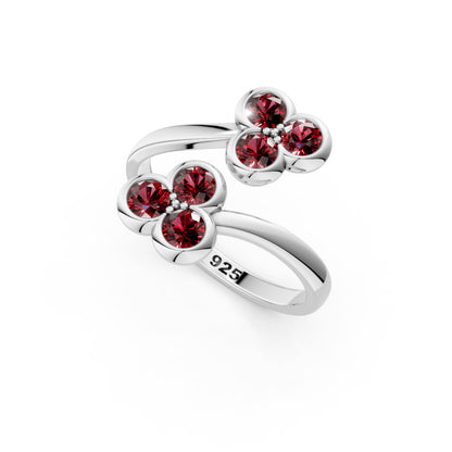 Ruby Floral Bypass 925 Sterling Silver Ring