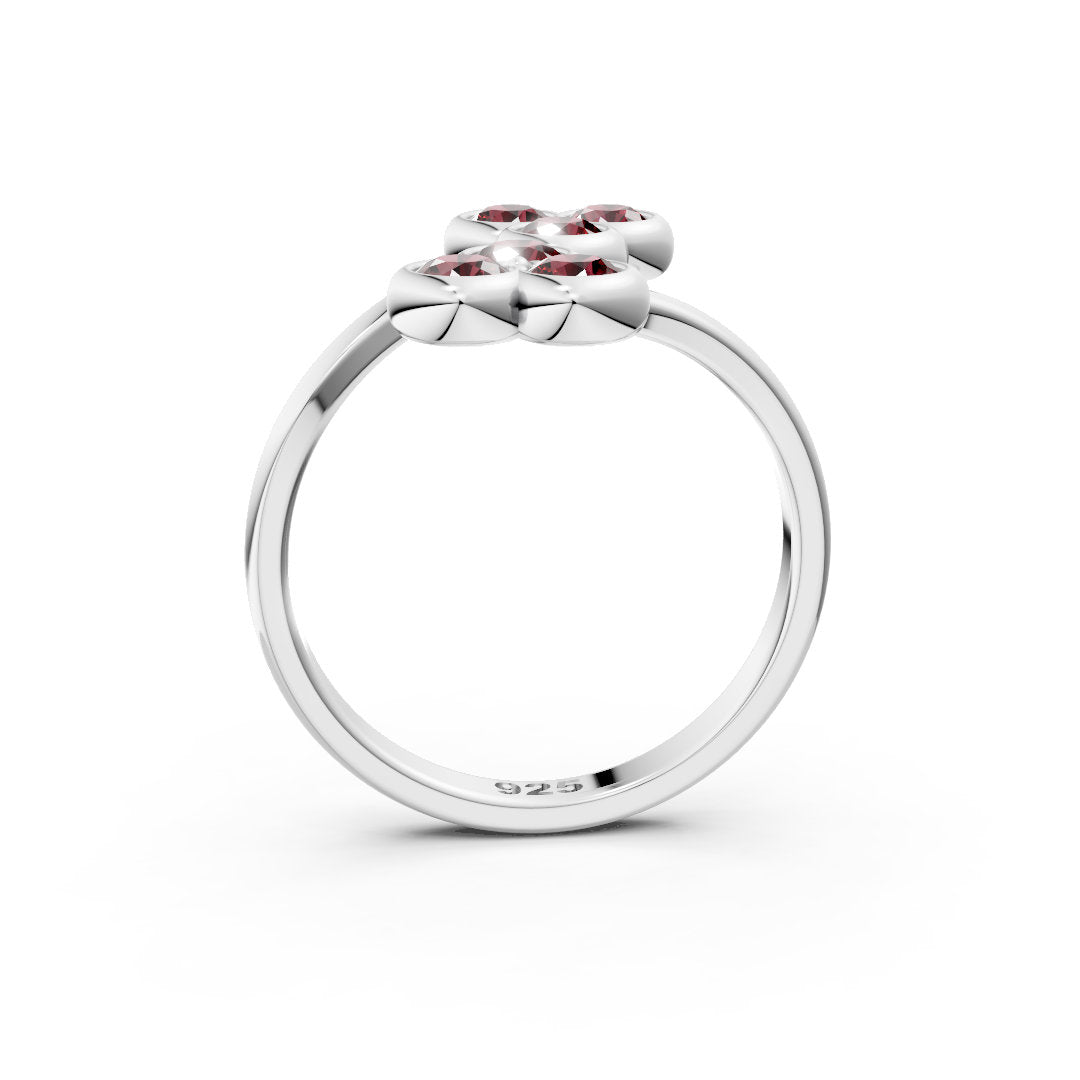 Ruby Floral Bypass 925 Sterling Silver Ring