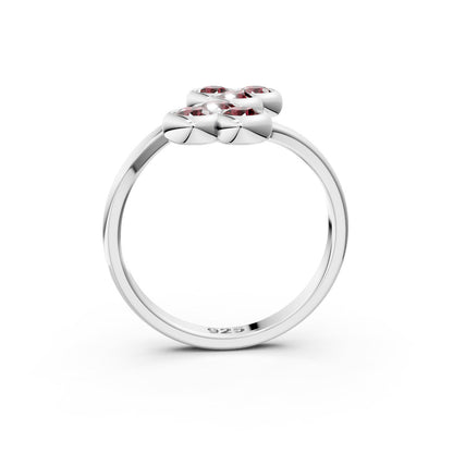 Ruby Floral Bypass 925 Sterling Silver Ring