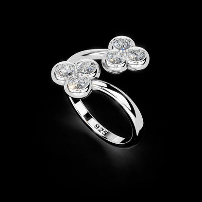 Sparkling Floral Bypass 925 Sterling Silver Ring