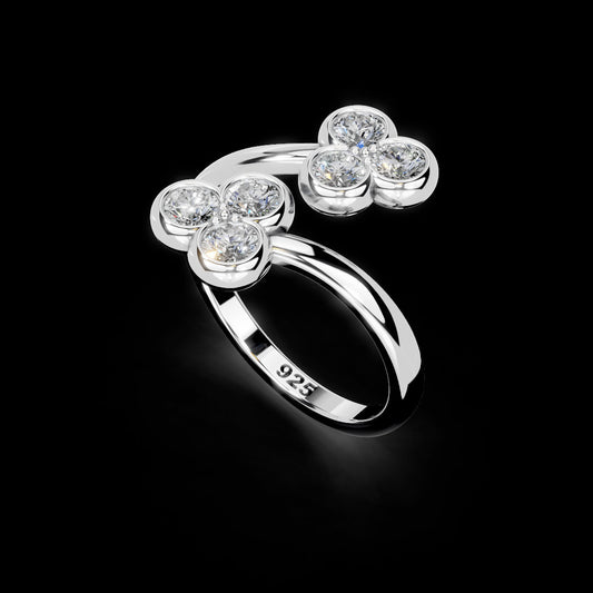 Sparkling Floral Bypass 925 Sterling Silver Ring