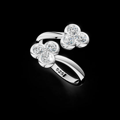 Sparkling Floral Bypass 925 Sterling Silver Ring