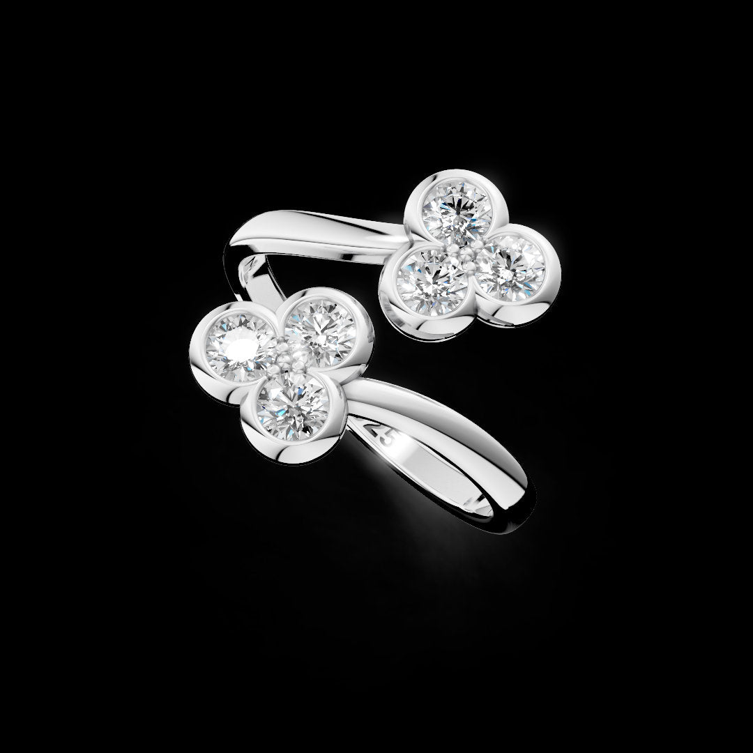 Sparkling Floral Bypass 925 Sterling Silver Ring