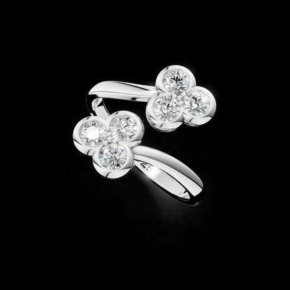 Sparkling Floral Bypass 925 Sterling Silver Ring