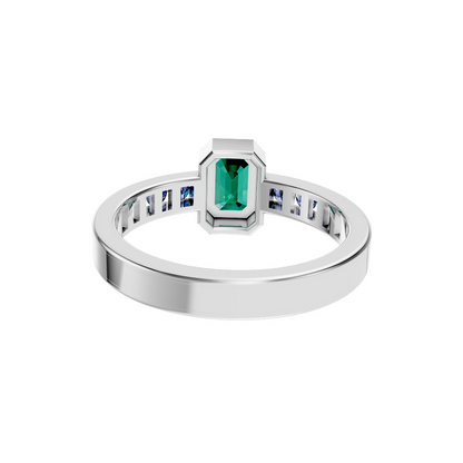 Emerald with Blue topaz Natural Gemstone 925 Sterling Silver Ring
