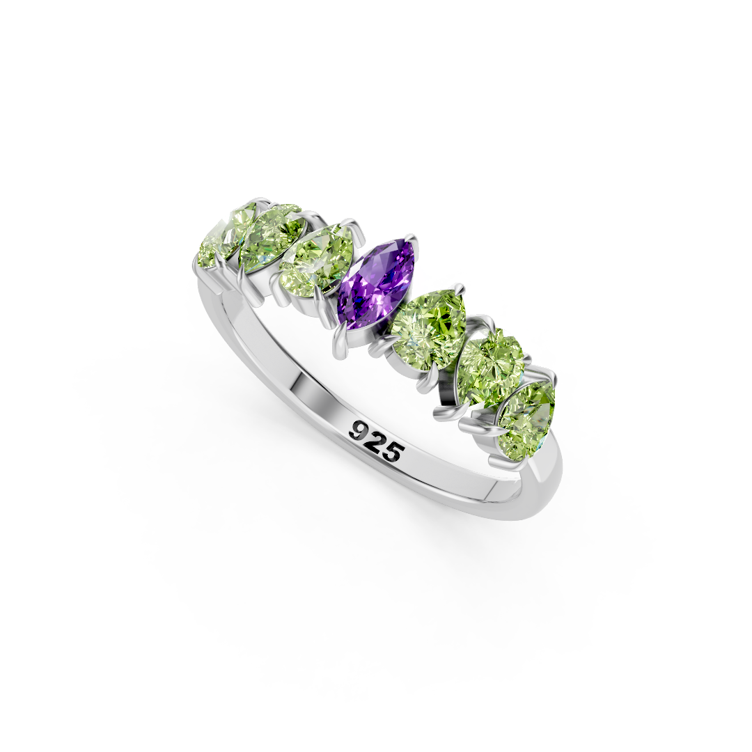 Amythest With Peridot Gemstone 925 Sterling Silver Ring