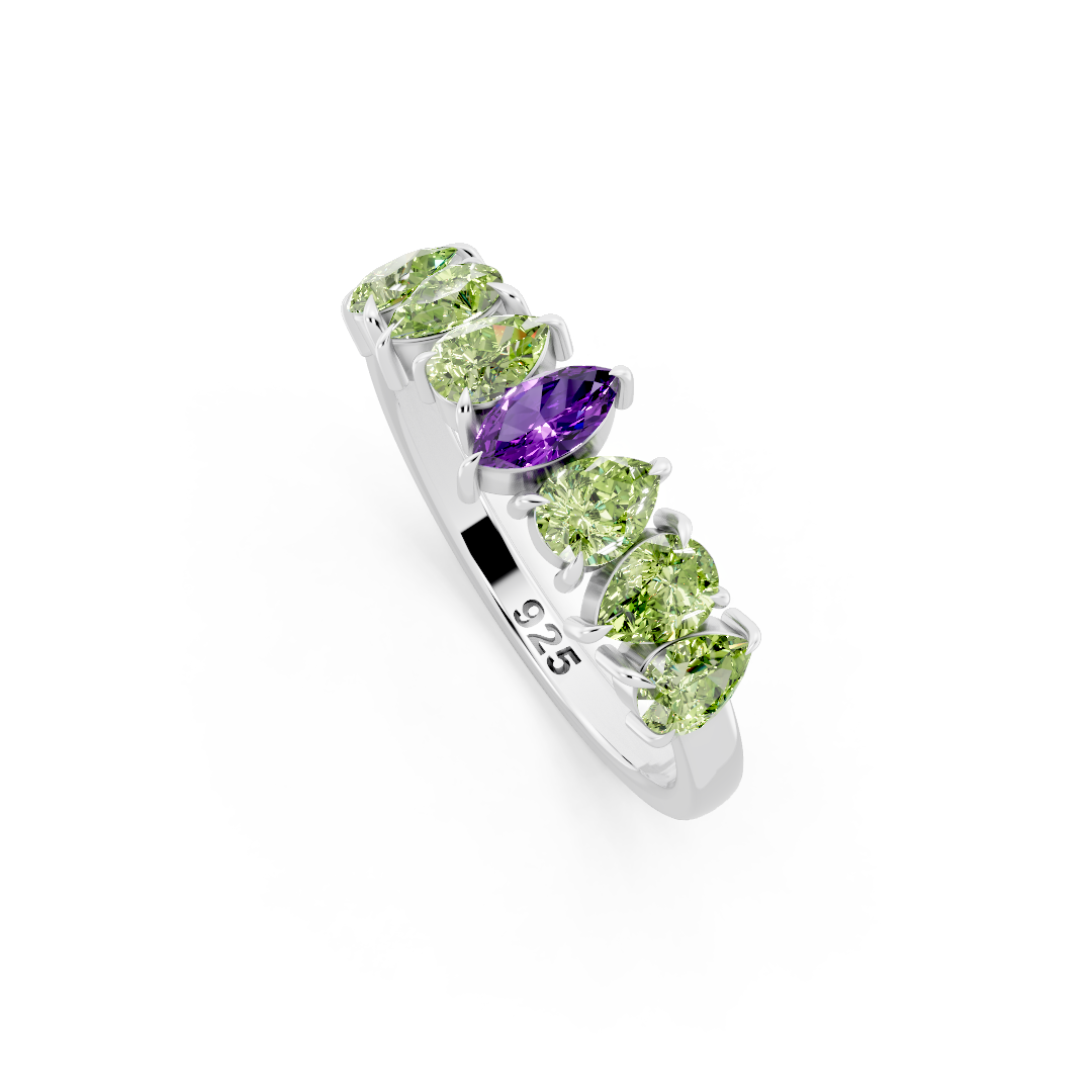 Amythest With Peridot Gemstone 925 Sterling Silver Ring